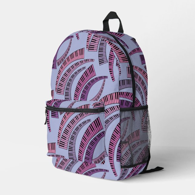 Curved Piano Keys Pattern Printed Backpack (Back Corner Right)