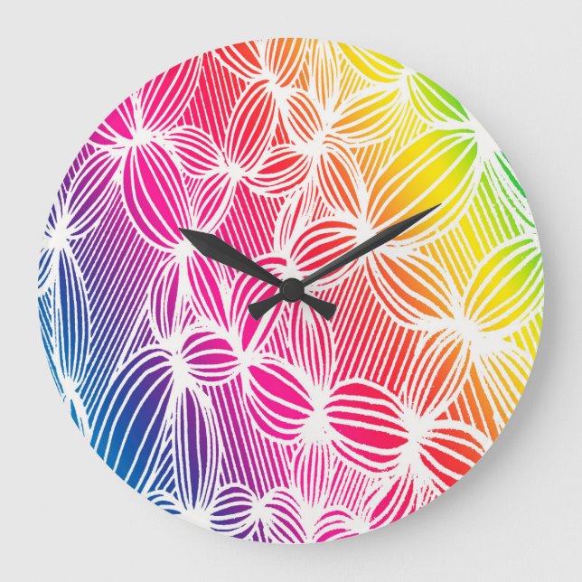 Curved rainbow lines large clock (Front)