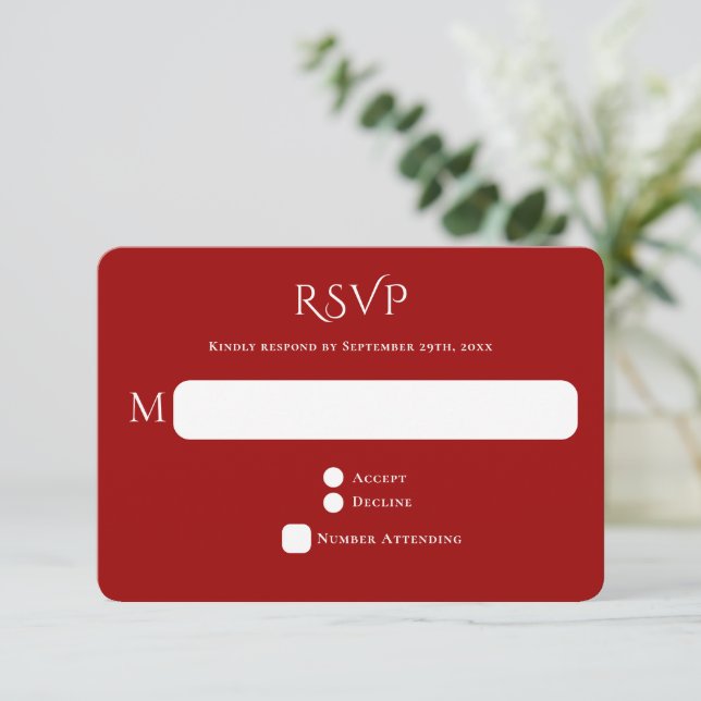 Curved Red Typography Wedding RSVP Card (Standing Front)