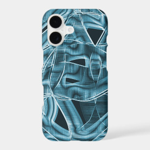 Curved ribbons, blue neon with relief and overlap