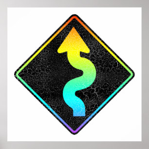 curved road ahead street sign