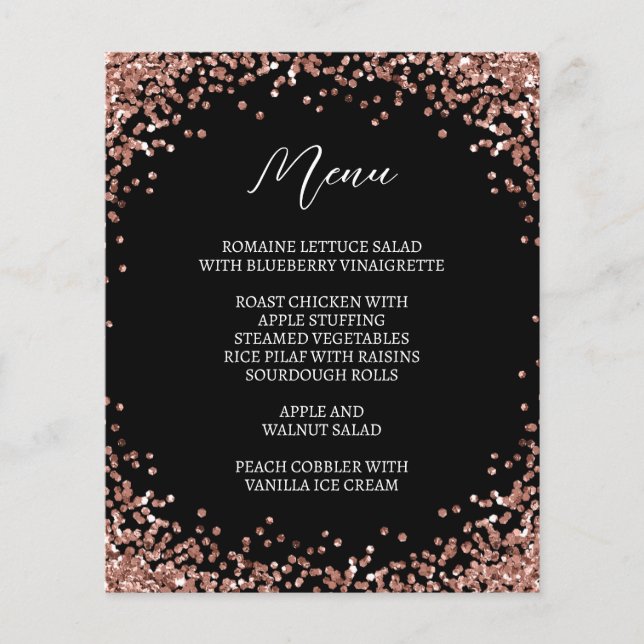 Curved Rose Gold Glitter Black Menu (Front)