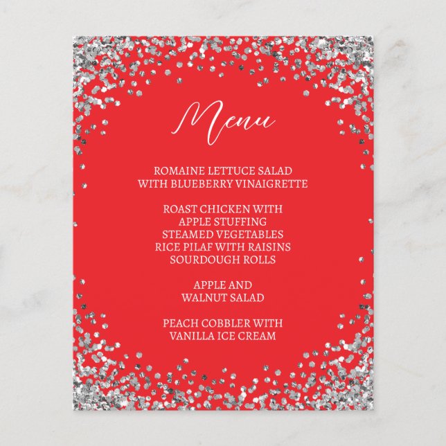Curved Silver Glitter Red Menu (Front)