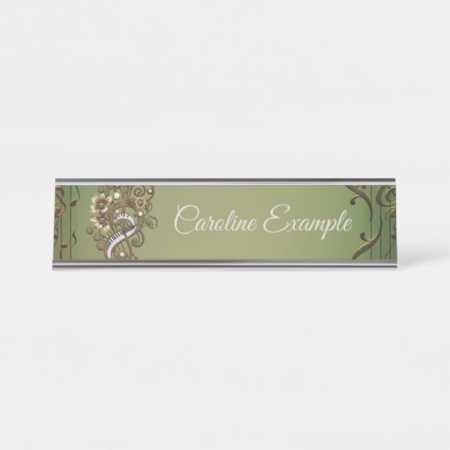 Curved steampunk piano keyboard.  desk name plate (Front)