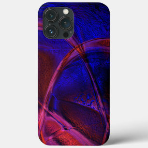 Curved strokes over startling blue and red crust iPhone 13 pro max case
