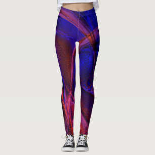 Curved strokes over startling red and blue crust   leggings