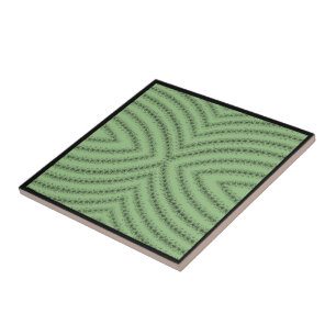 Curved Textured Brushstrokes Pattern Black Green Ceramic Tile