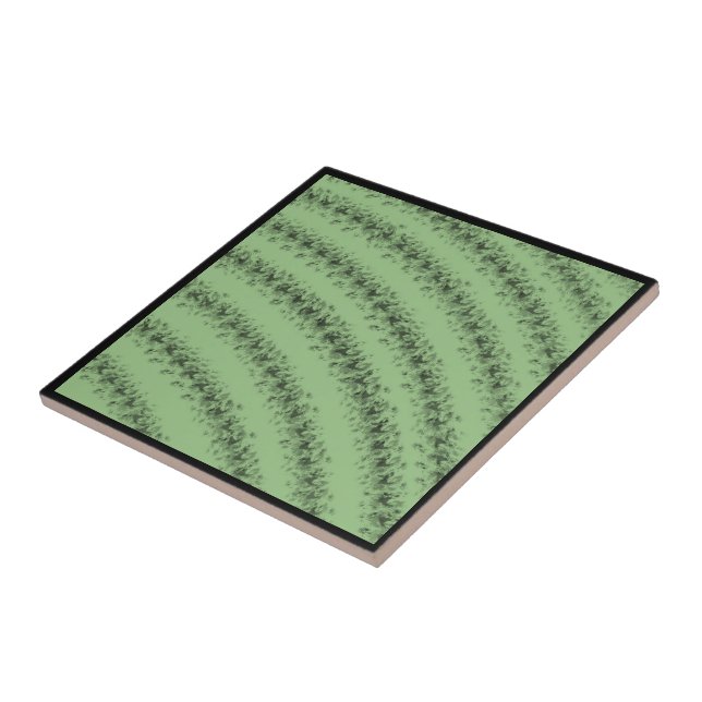 Curved Textured Brushstrokes Pattern Black Green Ceramic Tile (Side)