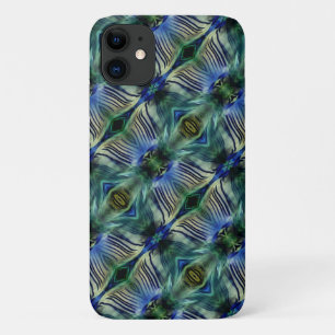 Curved transverse stripes in showy green and blue  iPhone 11 case