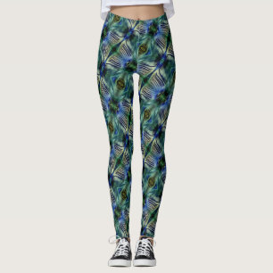 Curved transverse stripes in showy green and blue leggings