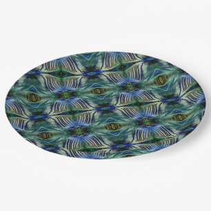 Curved transverse stripes in showy green and blue paper plate