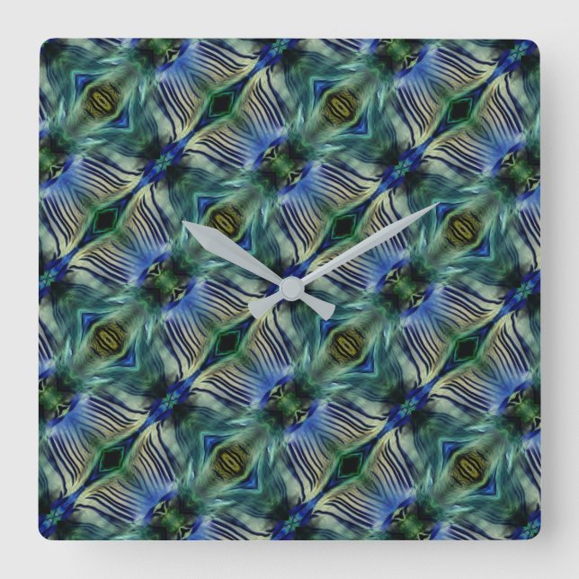 Curved transverse stripes in showy green and blue  square wall clock (Front)