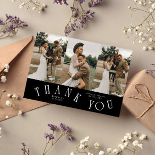 Curved Typography Black Wedding Multi Photo  Thank You Card