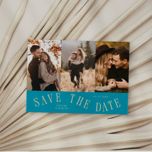 Curved Typography Multi Photo Aqua Blue Save The Date