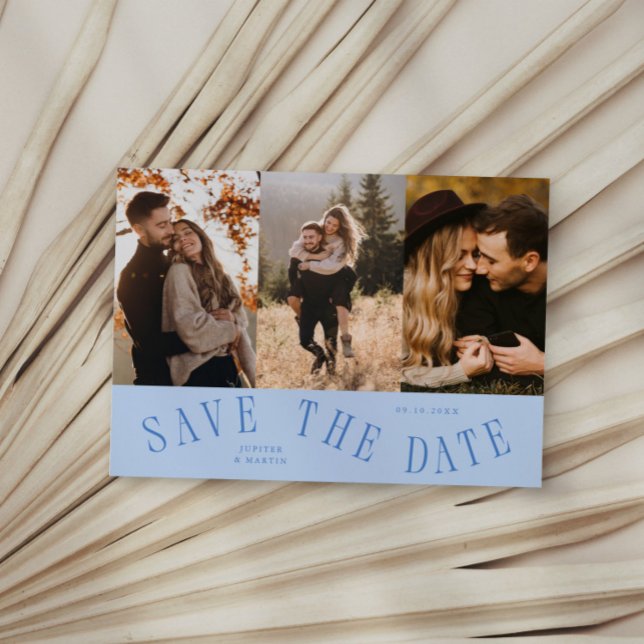 Curved Typography Multi Photo Icy Blue Save The Date (Creator Uploaded)