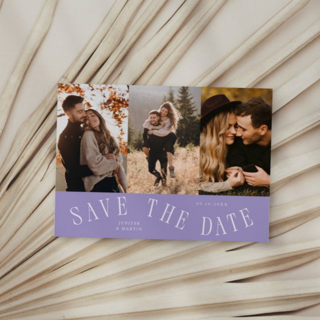 Curved Typography Multi Photo Lilac Save The Date (Creator Uploaded)
