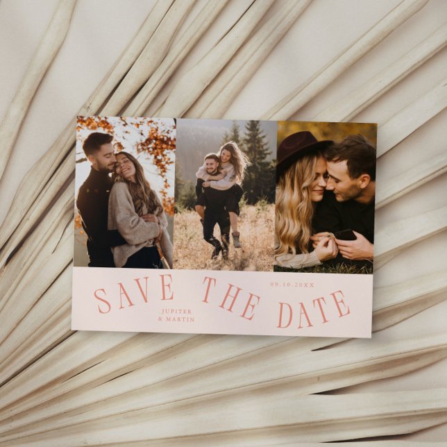 Curved Typography Multi Photo Peach Save The Date (Creator Uploaded)