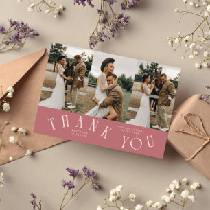 Curved Typography Pink Wedding Multi Photo Thank You Card
