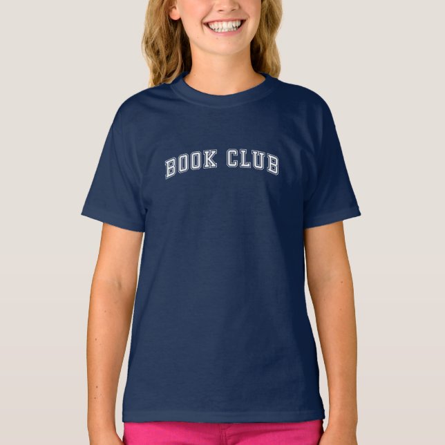 Curved Varsity Style Book Club T-Shirt (Front)