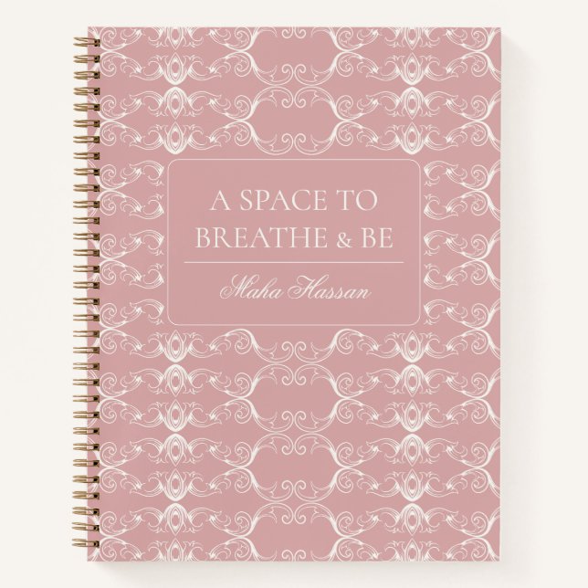 Curved Vector Dusty Rose Design | Custom Name Notebook (Front)