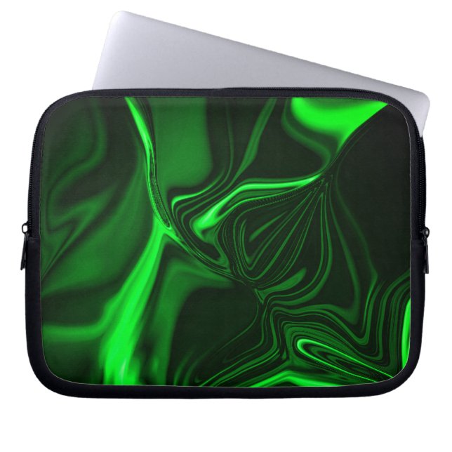 Curves and folds green nickeled on dark background laptop sleeve (Front)