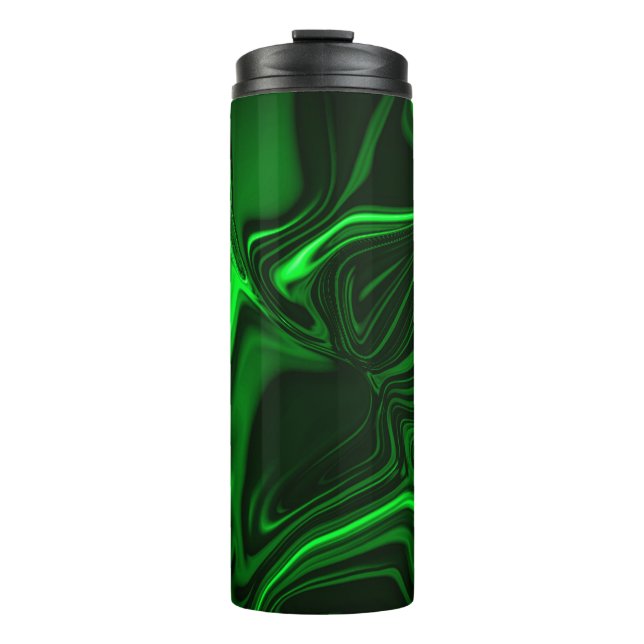 Curves and folds green nickeled on dark background thermal tumbler (Front)