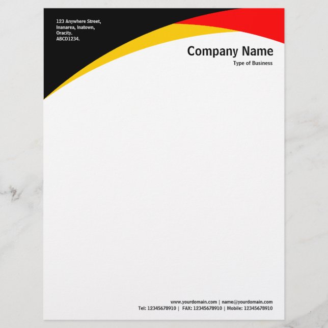 Curves - Black, Amber & Red Personalised Letterhead (Front)