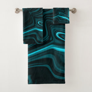 Curves in dark turquoise blue, deep sky or cyan bath towel set