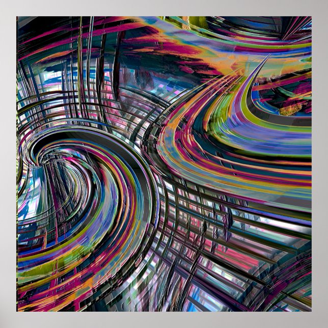 Curves looking like space road, colourful notched  poster (Front)