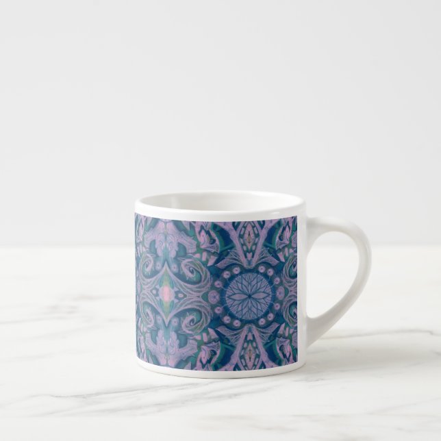 Curves & Lotuses, abstract pattern lavender & blue Espresso Cup (Right)