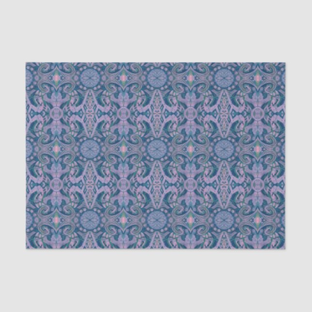 Curves & Lotuses, abstract pattern lavender & blue Tissue Paper (Front)
