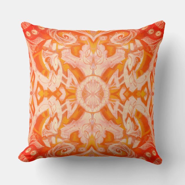 Curves & Lotuses, abstract pattern, yellow orange Cushion (Front)