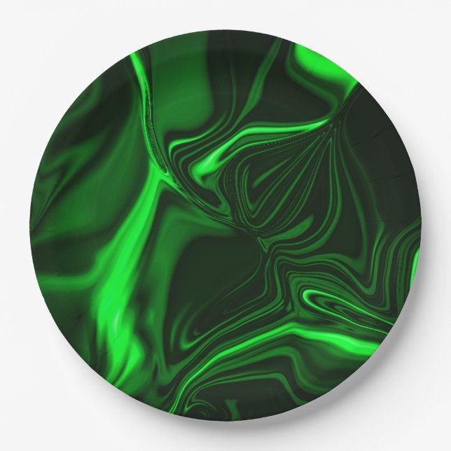Curves or undulations green metallic, deep dark paper plate (Front)