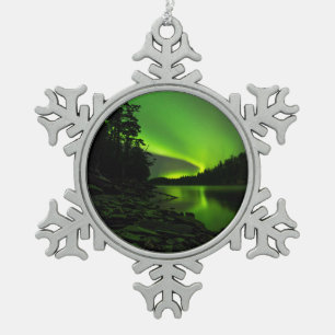 Curving Aurora Snowflake Pewter Christmas Ornament