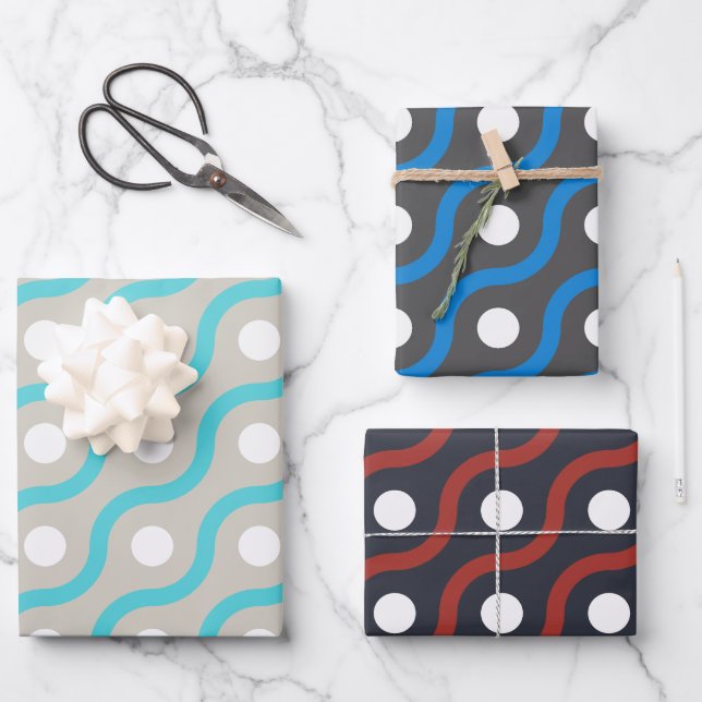 Curving Lines With Spots Wrapping Paper Sheet (Front)