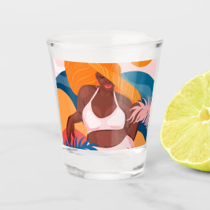Curvy Black Woman, Beach Vacation Ready, Colourful Shot Glass