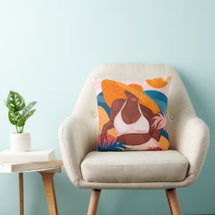 Curvy Black Woman, Beach Vacation Ready Cushion