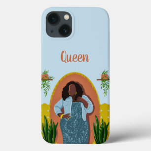 Curvy, Black Woman, Houseplants, Mustard & Blue iPhone 13 Case