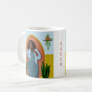 Curvy, Black Woman, Houseplants, Mustard & Blue Coffee Mug