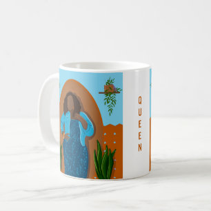 Curvy, Black Woman, Houseplants, Orange & Blue Coffee Mug