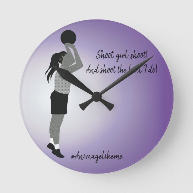 Curvy Girl Basketball Player Round Clock (Front)