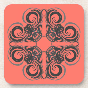Curvy Graphite & Coral Retro Coaster