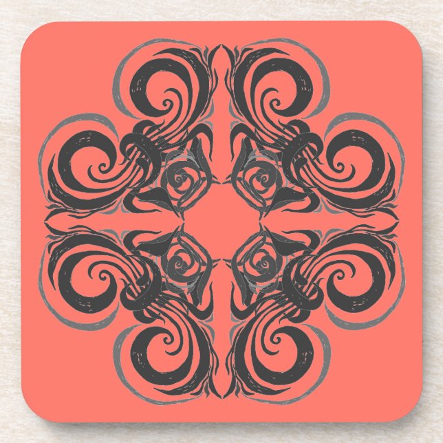 Curvy Graphite & Coral Retro Coaster (Front)