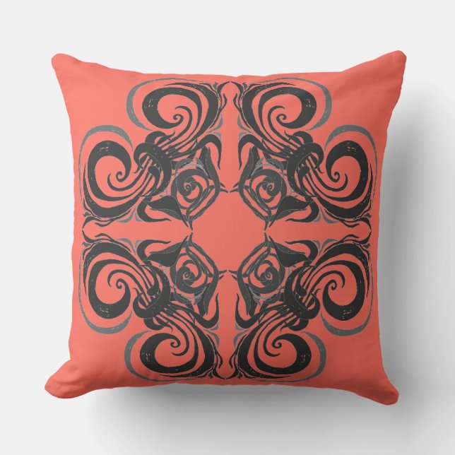 Curvy Graphite & Coral Retro Cushion (Front)