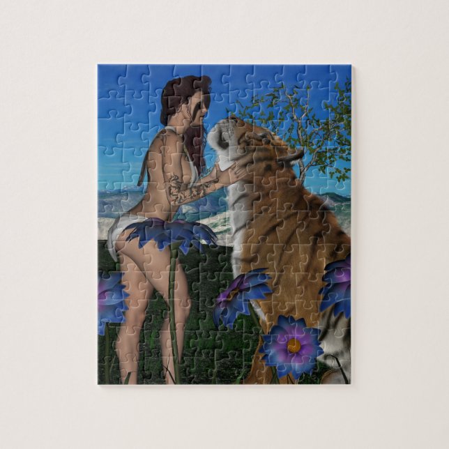 CURVY LADY & TIGER FANTASY JIGSAW PUZZLE (Vertical)