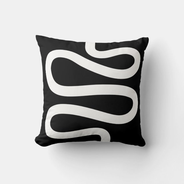 Curvy Line - White on Black Cushion (Front)