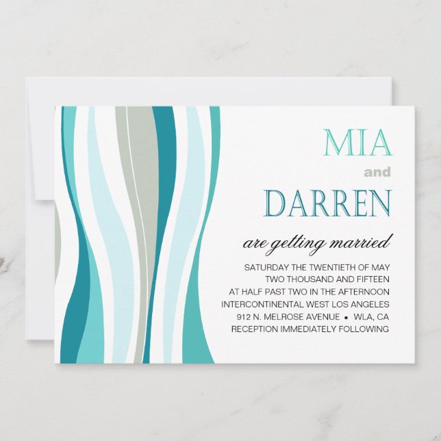 Curvy Lines Wedding aqua Invitation (Front)