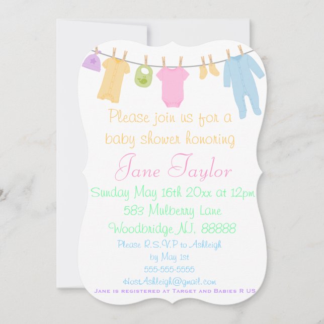 Curvy Little Clothes Baby Shower Invitations (Front)