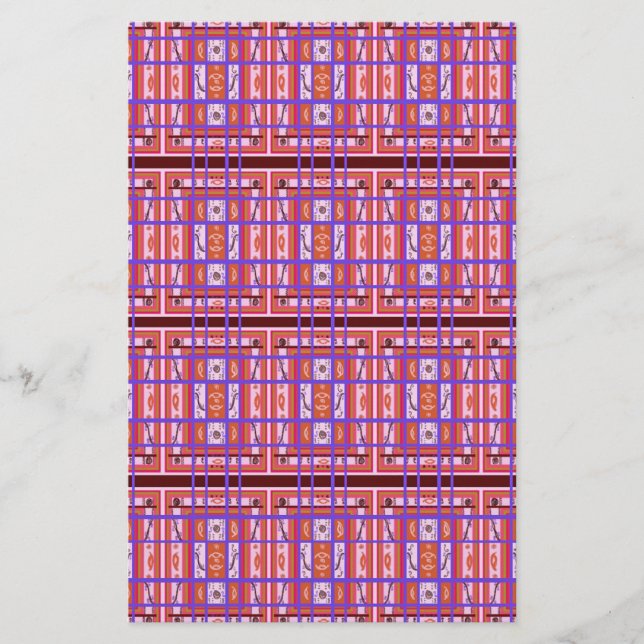 Curvy Plaid Pattern Stationery Paper (Front)