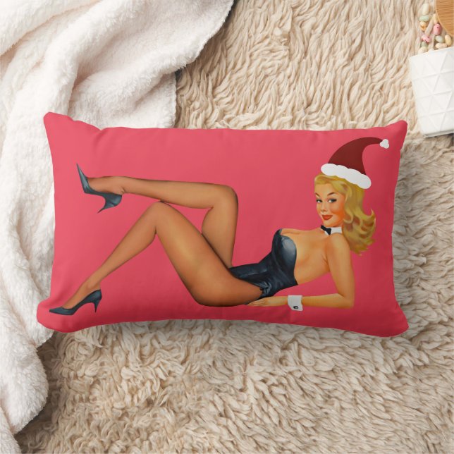 CURVY RETRO PINUP BLONDE GIRL LUMBAR PILLOW (Blanket)